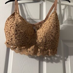 Tan Lace Pull-On Bra with Adjustable Straps